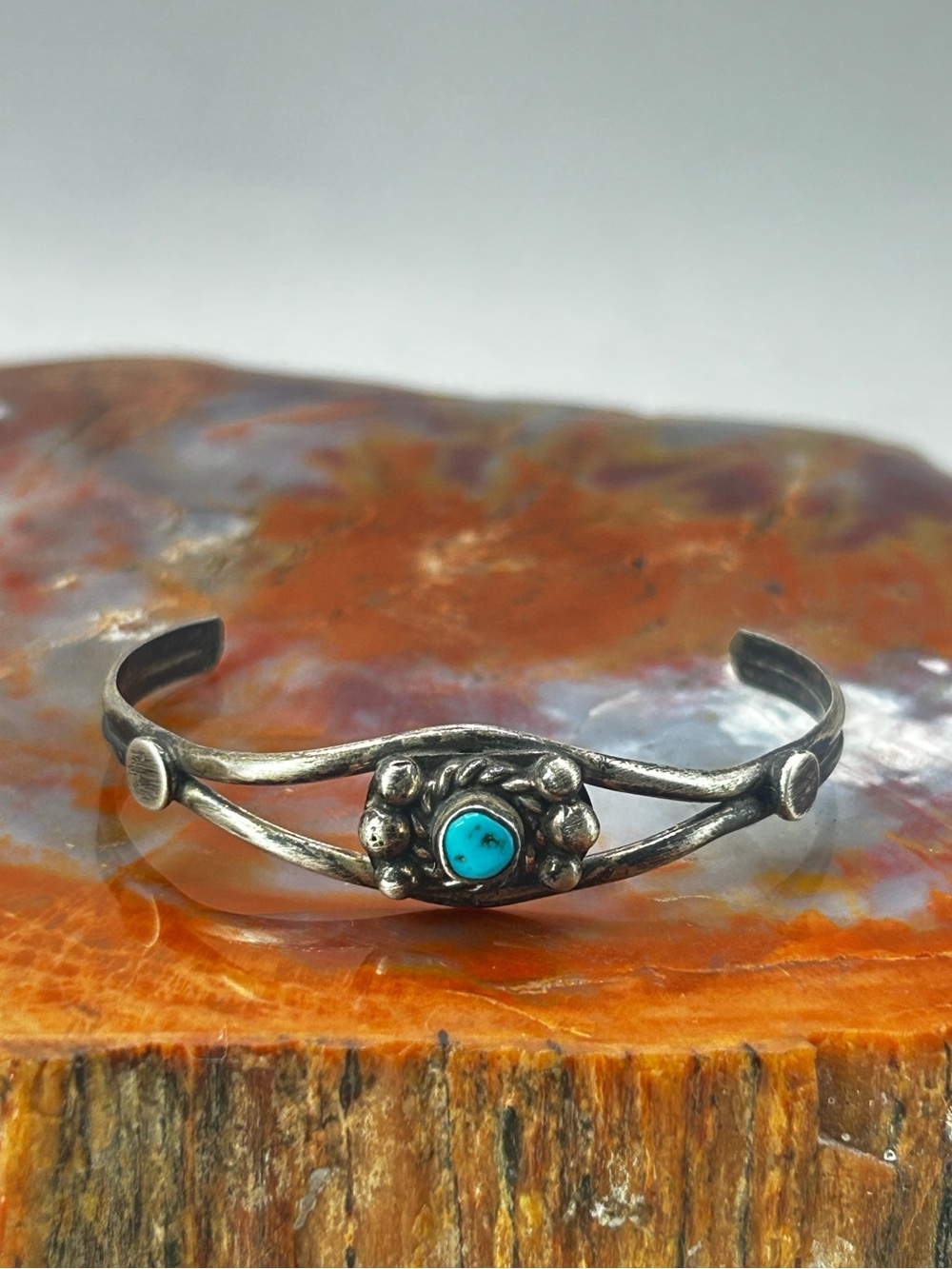 Southwest Sterling Silver Baby Turquoise Cuff Bracelet (see ruler measurements)